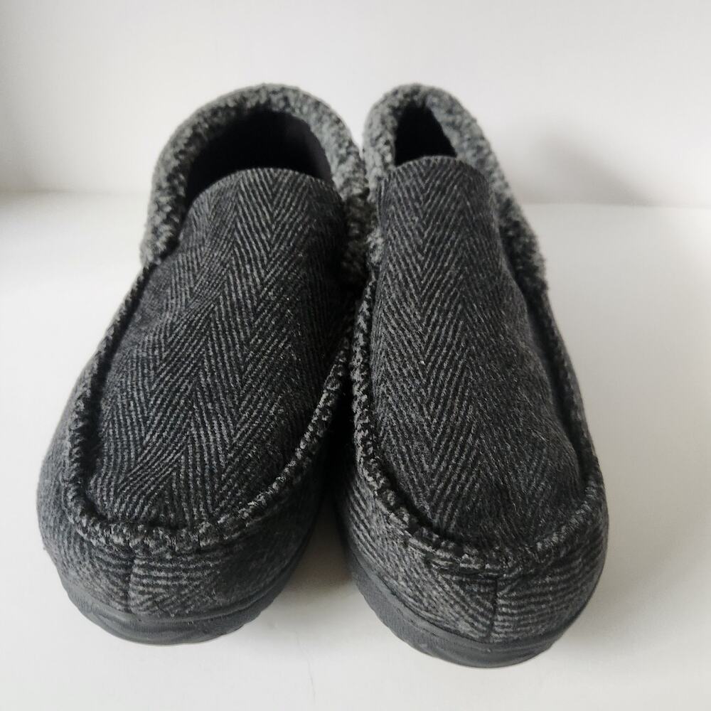 Dearfoams Cozy Comfort Men’s Black Herringbone Moccasin Slippers SZ XL 13/14